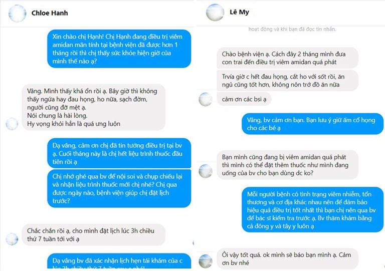 Phản hồi của bệnh nhân về liệu trình viêm amidan Quân dân 102